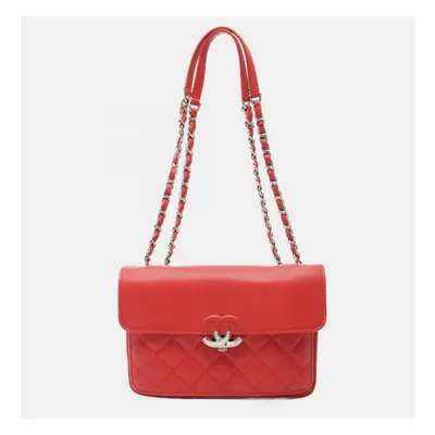 Chanel Red Leather Matelasse Half Coco Shoulder Bag