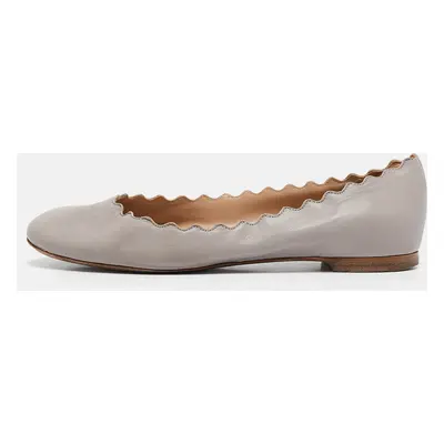 Chloe Light Grey Scalloped Leather Lauren Ballet Flats Size 35.5