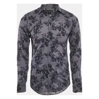 Gucci Grey Floral Print Cotton Button Front Shirt