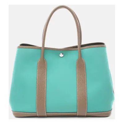 Hermes Green Canvas Garden Party PM Tote Bag