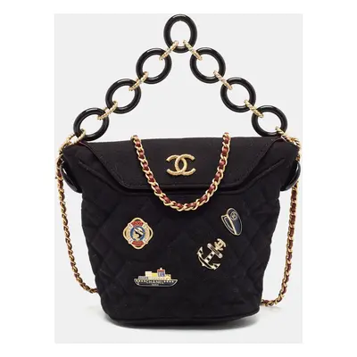 Chanel Black Quilted Wood Hamburg Bucket Bag