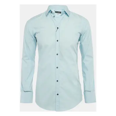 Dolce & Gabbana Gold Light Blue Cotton Button Front Shirt