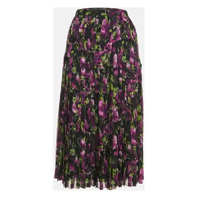 Prada Multicolor Floral Print Silk Pleated Midi Skirt