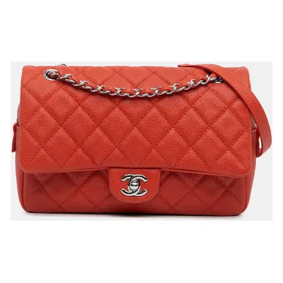 Chanel Orange Medium Quilted Caviar Easy Flap