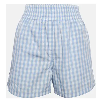 Burberry Blue/White Gingham Cotton High Waist Shorts