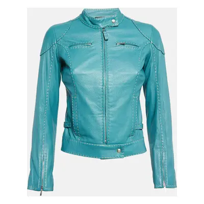 Fendi Selleria Green Leather Zip-Up Vintage Jacket