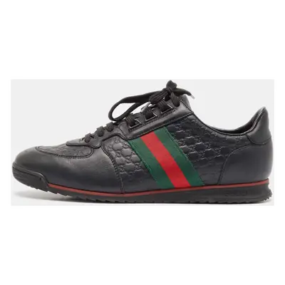 Gucci Black Microguccissima Leather Web Low Top Sneakers Size