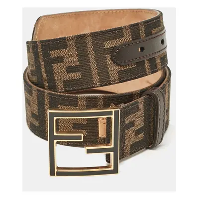 Fendi Tobacco Zucca canvas and Leather FF Buckle Belt 80CM