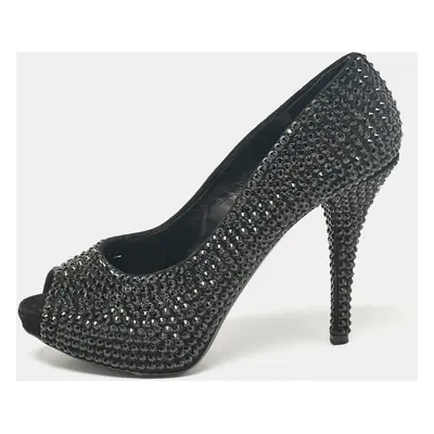 Dolce & Gabbana Black Suede Crystal Embellished Peep Toe Pumps Size