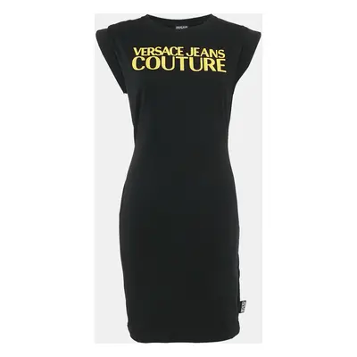 Versace Jeans Couture Black Logo Embroidered Cotton Knit Mini Dress