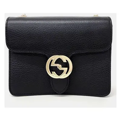 Gucci Black Leather Interlocking GG Crossbody Bag