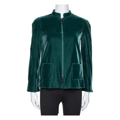 Giorgio Armani Emerald Green Velvet Zip Front Jacket