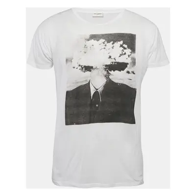 Saint Laurent White Printed Jersey Crew Neck T-Shirt