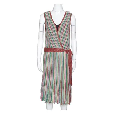 M Missoni Multicolor Striped Rib Knit Sleeveless Belted Dress