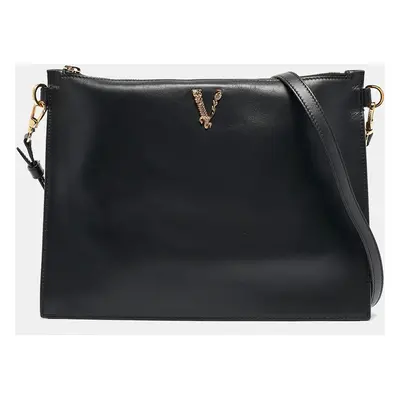 Versace Black Leather Virtus Crossbody Bag