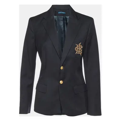 Ralph Lauren Black Wool Logo Embellished Single Breasted Blazer