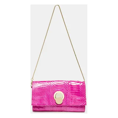 Diane Von Furstenberg Pink Python Flap Chain Clutch