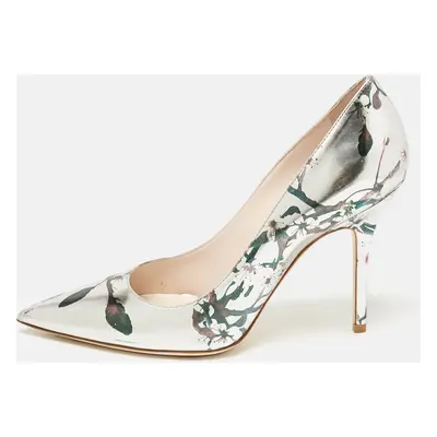 Dior Silver Floral Printed Leather Cherie Pumps Size 37.5