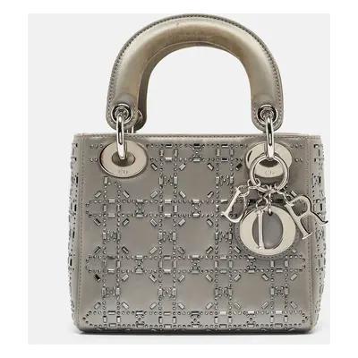 Dior Grey Cannage Satin Mini Beads Lady Dior Tote