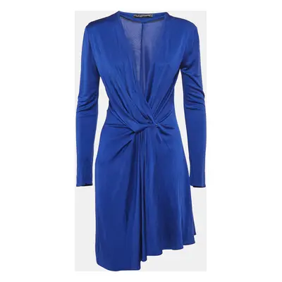 Balenciaga Blue Silk Jersey Buttoned Wrap Dress