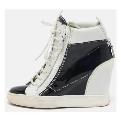 Giuseppe Zanotti Black/White Leather and Patent Leather Lorenz Wedge Sneakers Size