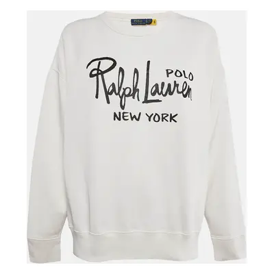 Polo Ralph Lauren White Logo Print Cotton Crew Neck Sweatshirt