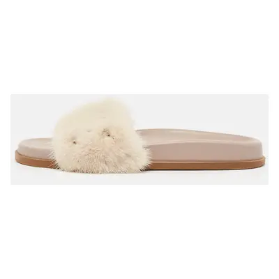 Valentino White Mink Fur Rockstud Flat Slides Size 38.5