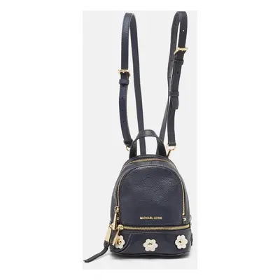 Michael Kors Navy Blue Leather Floral Rhea Backpack