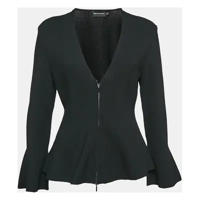 Emporio Armani Black Textured Knit Zip-Up Cardigan