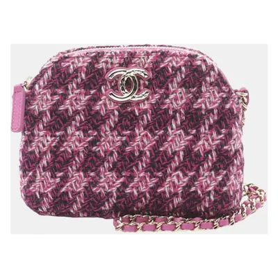 Chanel Purple Tweed Houndstooth Clutch On Chain