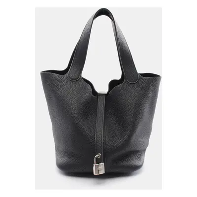 Hermes Black Leather Picotin Lock MM Handbag