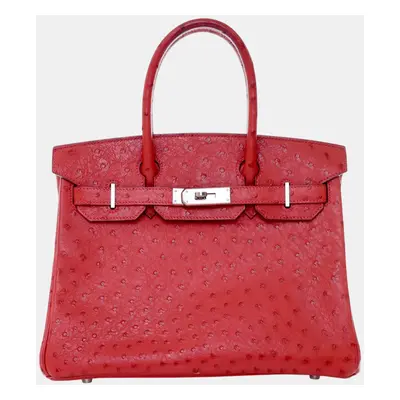 Hermes Rouge Vif Ostrich Leather Birkin Bag