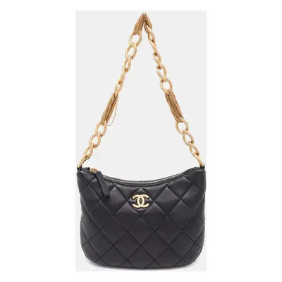 Chanel Black Lambskin Matelasse Hobo Shoulder Bag