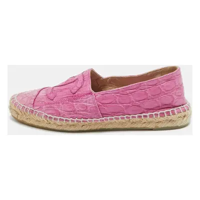 Chanel Pink Crocodile CC Espadrille Flats Size