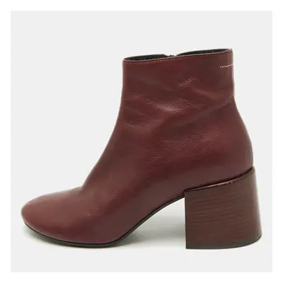 Maison Martin Margiela Burgundy Leather Block Heel Ankle Boots Size