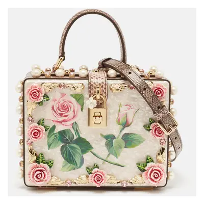 Dolce & Gabbana Pink Acrylic and Snakeskin Embellished Mother of Pearl Dolce Box Bag