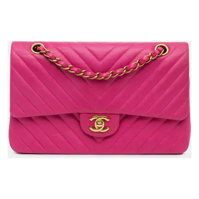 Chanel Pink Lambskin Leather Medium Classic Chevron Double Flap Shoulder Bag