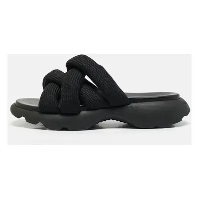 Moncler Black Knit Fabric Knot Flat Sandals Size