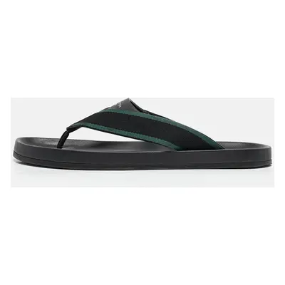 Louis Vuitton Black/Green Leather And Canvas Thong Flat Slides Size