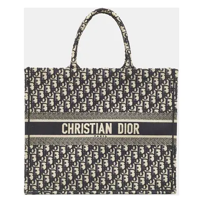 Dior Navy Blue Oblique Embroidered Canvas Book Tote