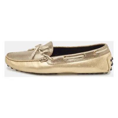 Tod's Grey/Gold Textured Suede Bow Slip On Loafers Size