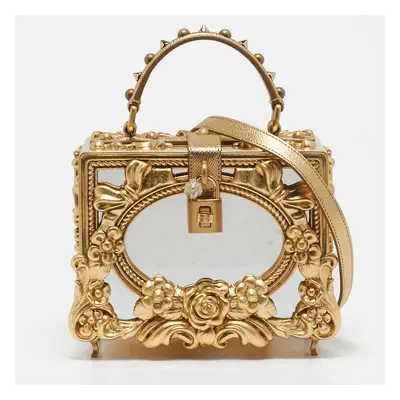 Dolce & Gabbana Gold Acrylic and Wood Leaf Dolce Box Bag