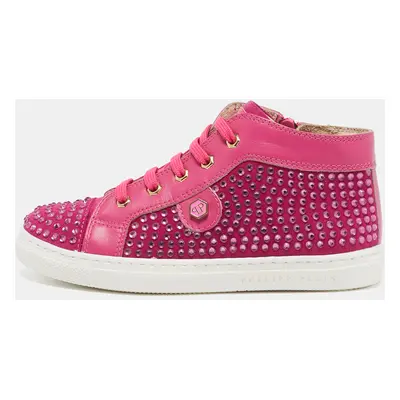 Philipp Plein Pink Suede Crystal Embellished High Top Sneakers Size