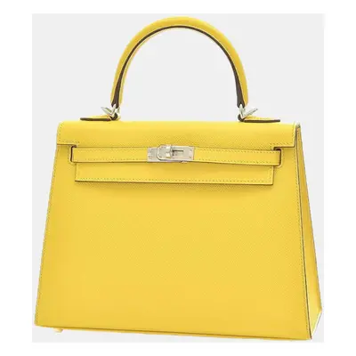 Hermes Kelly outside stitching Epson Jaune naple silver hardware U engraved