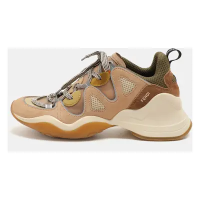 Fendi Beige Mesh and Suede FFluid Low Top Sneakers Size