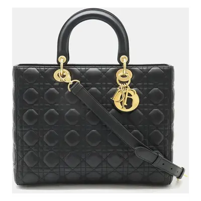 Christian Dior Black Leather Lady Dior Large Cannage Bag