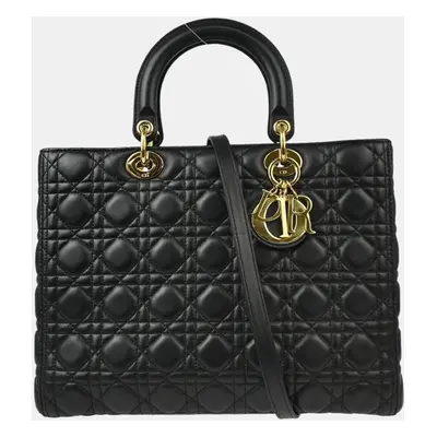 Christian Dior Black Lambskin Lady Dior Cannage Handbag