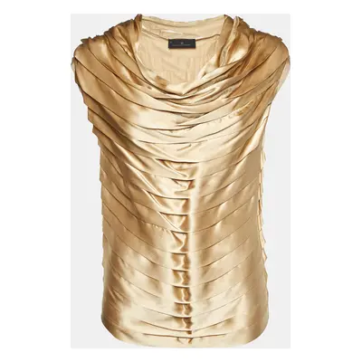 CH Carolina Herrera Gold Silk Satin Pleated Top