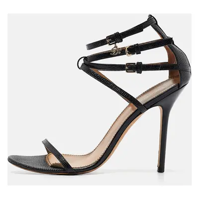 Dsquared2 Black Lizard Embossed Leather Ankle Strap Sandals Size