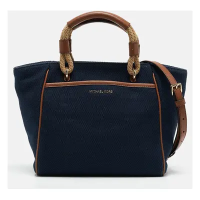 Michael Kors Navy Blue/Brown Canvas Talia Tote